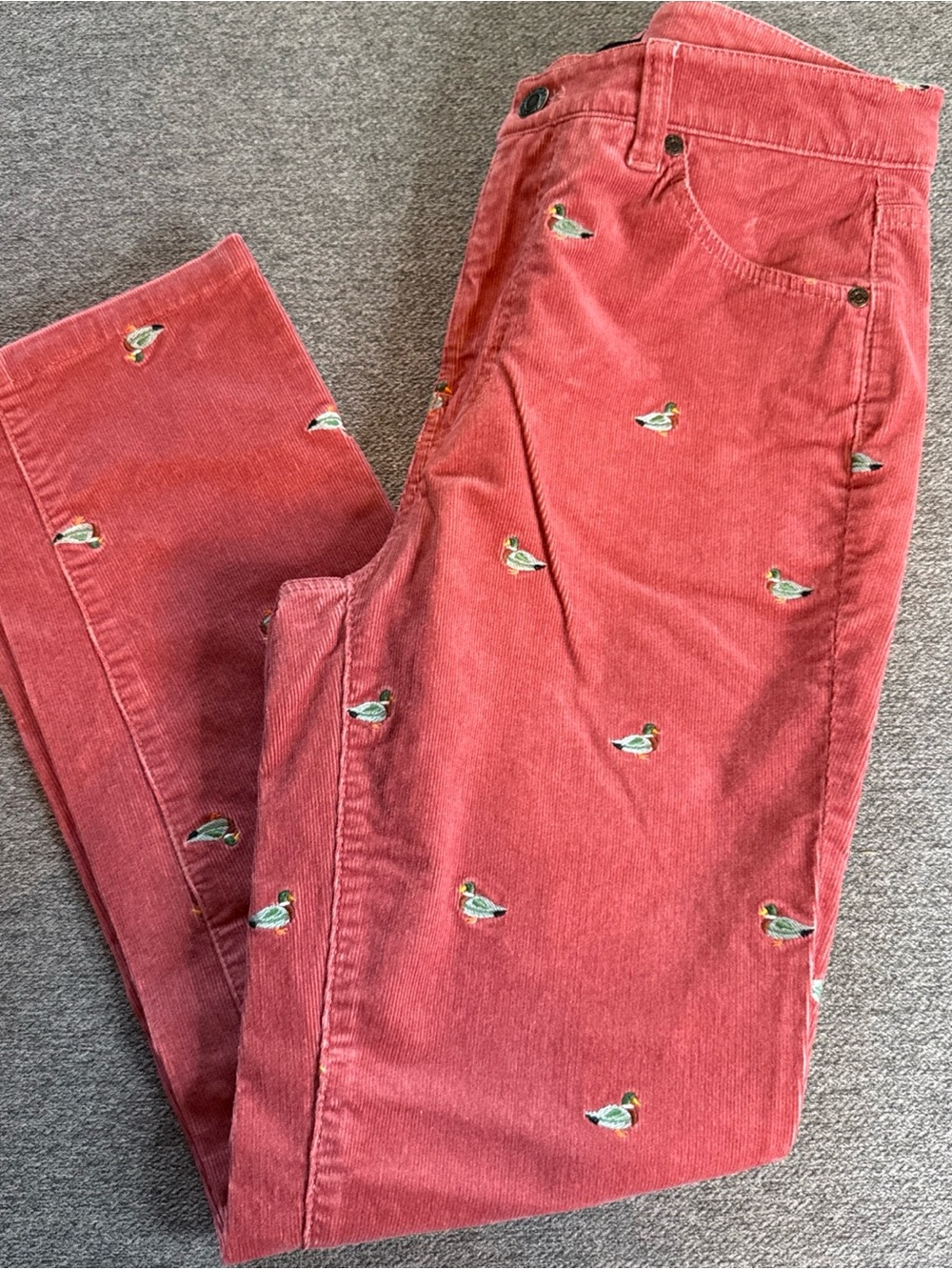 Talbots Corduroy Pants Womens 4P Straight Leg Embroidered Mallard Ducks Pink